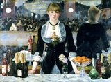 The painting exemplifies Manet's commitment to Realism in its detailed representation of a contemporary scene. Many features have puzzled critics but almost all of them have been shown to have a rationale, and the painting has been the subject of numerous popular and scholarly articles.<br/><br/>

The central figure stands before a mirror, although critics—accusing Manet of ignorance of perspective and alleging various impossibilities in the painting—have debated this point since the earliest reviews were published. In 2000, however, a photograph taken from a suitable point of view of a staged reconstruction was shown to reproduce the scene as painted by Manet.